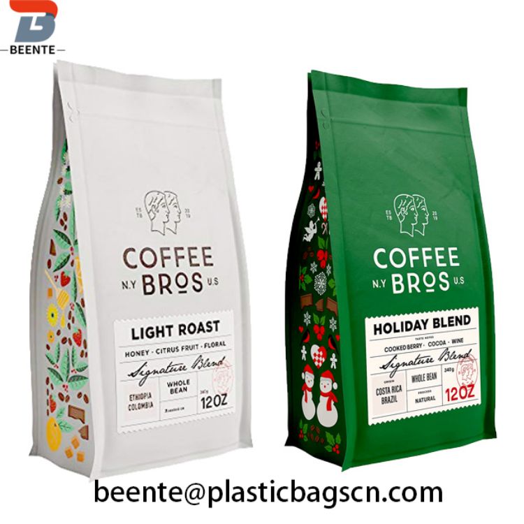 Flacher Kaffee-Verpackungsbeutel mit mattem Folienboden und quadratischem Boden